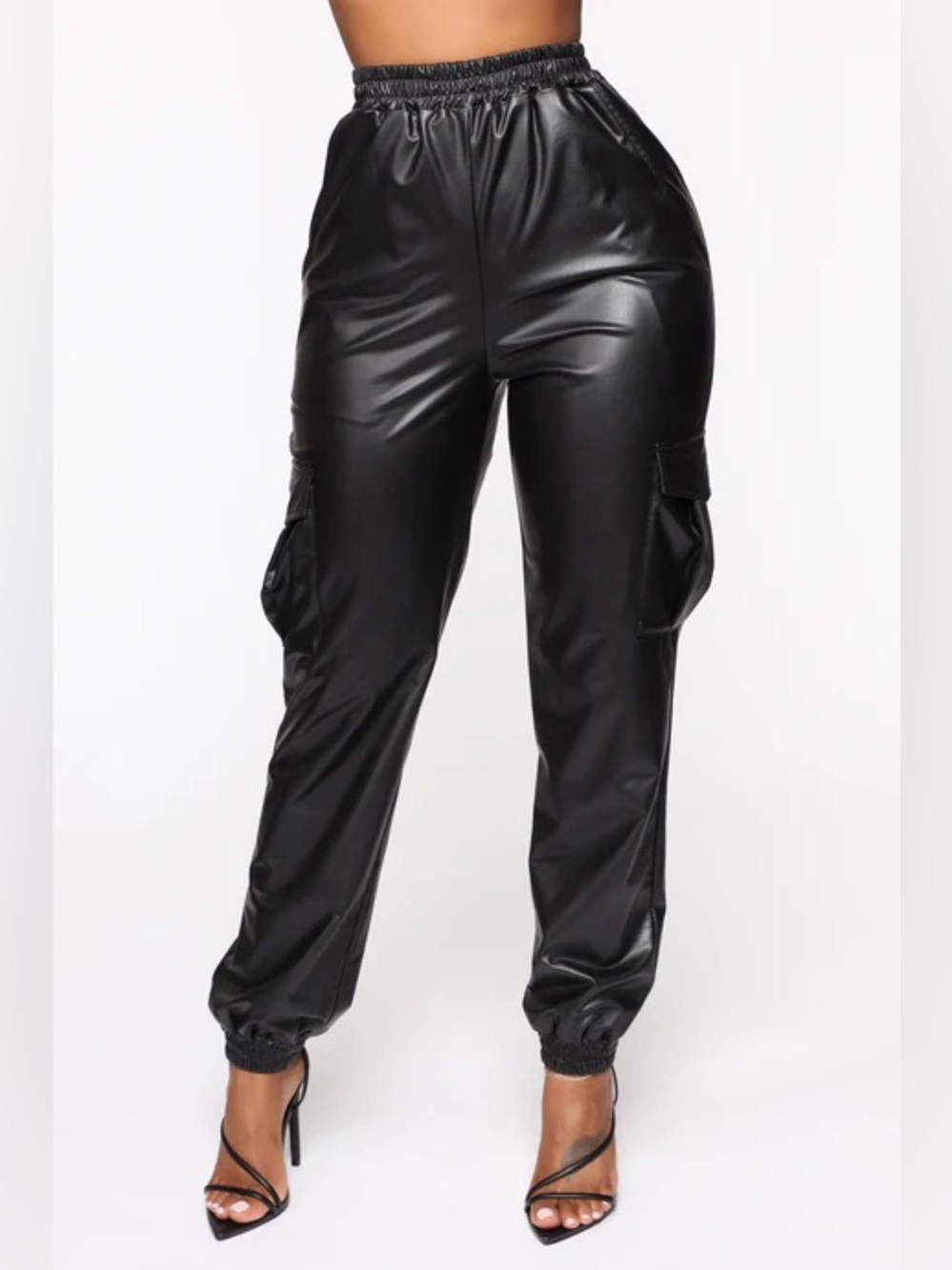 Faux Leather Black Joggers - Size: Small